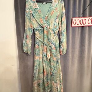 Elena Baldi silk blend long sleeve midi dress